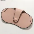 Pink PU leather glasses case portable sunglasses storage pouch with snap button closure. - Pink