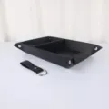 Black PU leather valet tray with compartments, folding desktop organizer for keys and everyday items. - Black Storage Tray And Keychain Set