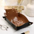 Cute cat shaped folding leather dice tray, portable game storage tray for tabletop. - Brown