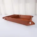 PU leather folding storage tray desktop sundries organizer with metal snaps brown box - Brown Storage Tray