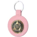 Rosa PU Leder Schlüsselanhänger Detailansicht mit Metallring und sicherer Münzhaltertasche. - Rosa