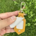PU leather mini photo frame keychain DIY couple bag pendant keyring detail display - Yellow