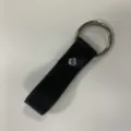 Black PU leather keychain strap with silver metal round ring and snap button accessory - Black Keychain Only
