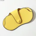 Yellow PU leather glasses case portable sunglasses storage bag with button closure design. - Yellow