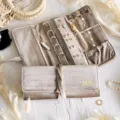 Weiches Samt Schmucketui Reise Organizer, elegante Aufbewahrung Tasche für Ringe und Ketten. - Aprikose