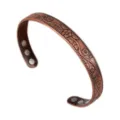 Vintage floral embossed magnetic copper cuff bracelet, adjustable health jewelry detail. - Bracelet (ZK059)