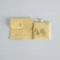 Yellow velvet jewelry pouch with snap button and matching display card for rings earrings. - Yellow (Cloth Button Bag + Card Holder Set) / 8*8cm+6*6cm