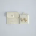 Beige velvet jewelry pouch with snap button and floral pearl earrings set for stylish storage. - Off-White (Cloth Button Bag + Card Holder Set) / 8*8cm+6*6cm