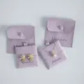 Purple velvet jewelry pouch set with snap button, flannel ring and necklace storage bag. - Light Purple (Cloth Button Bag + Card Holder Set) / 8*8cm+6*6cm