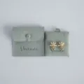 Elegant flower pearl stud earrings set with grey velvet storage pouch and display card for women. - Light Green (Cloth Button Bag + Card Holder Set) / 8*8cm+6*6cm