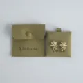 Green velvet jewelry pouch with snap button and matching flower pearl earrings storage bag. - Army Green (Cloth Button Bag + Card Holder Set) / 8*8cm+6*6cm