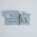 Light blue velvet jewelry pouch with snap button and floral pearl earrings storage bag set. - Light Blue (Cloth Button Bag + Card Holder Set) / 8*8cm+6*6cm