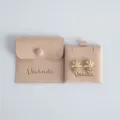 Velvet jewelry pouch with snap button and matching display card featuring floral pearl earrings. - Nude Pink (Cloth Button Bag + Card Holder Set) / 8*8cm+6*6cm