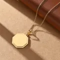 Stainless steel gold octagonal pendant necklace minimalist geometric design fashion jewelry daily wear - Golden Hexagon