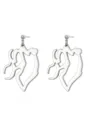 Detailed close-up of silver irregular metal tassel drop earrings showing smooth polished finish. - 02 Silver Demon Hunter Stud Earrings