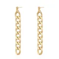 Close-up detail of stylish gold chunky chain drop earrings, elegant metallic texture. - 07 Gold Chain Stud Earrings