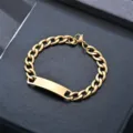 Gold stainless steel Cuban link ID bracelet for men and women fashion couple wrist jewelry - 2.3 Curved Tag Bracelet / 20cm / Gold