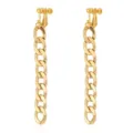 Close-up detail view of the gold-colored chunky chain tassel clip-on earrings design. - 08 Gold Chain Clip-on Earrings