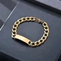 Close up detail of a stylish gold stainless steel Cuban link ID bracelet for men and women. - 2.5 Curved Tag Bracelet / 20cm / Gold