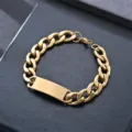 Gold stainless steel Cuban link bracelet with ID plate, stylish fashion jewelry for couples. - 3.0 Curved Tag Bracelet / 20cm / Gold