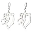 Close-up detail of silver irregular gothic drop earrings, metallic texture and leverback. - 04 Silver Demon Hunter Hoop Earrings