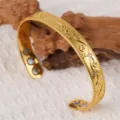 Vintage gold floral magnetic cuff bracelet adjustable antique copper health bracelet for women - Bracelet (ZK057) / Gold