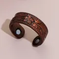 Vintage copper magnetic bracelet with retro plum flower engraving, adjustable open cuff design. - Ring (ZK061) / Bronze