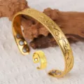 Vintage gold tone floral engraved magnetic bracelet and ring matching set adjustable. - Bracelet and Ring (ZK062)