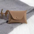 Mini brown PU leather envelope jewelry storage pouch with snap button for ring and necklace. - 7*5cm / Brown