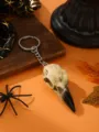 Halloween bird skull keychain gothic skeleton pendant bag charm spooky accessory unisex gift - Crow / Bone White