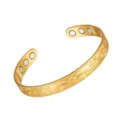 Vintage gold floral embossed magnetic cuff bracelet featuring adjustable open design for daily wear. - Bangle / Gold