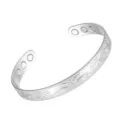 Vintage floral embossed magnetic cuff bracelet adjustable healthcare metal bangle variant. - Bangle / Silver
