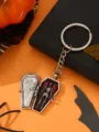 Detailed close-up view of the Halloween coffin skeleton keychain pendant open style. - Coffin / Silver