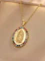 Gold-plated Virgin Mary pendant necklace sparkling with colorful cubic zirconia stones. - Oval Mary Colored Zirconia (Style 2)