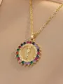 Gold-plated copper Virgin Mary pendant necklace with colorful cubic zirconia stones detail. - Round Mary Multi-color Zirconia (Style 3)