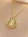 Exquisite Gold Plated Virgin Mary Pendant Necklace Featuring Colorful Zirconia Details - Mary Relief Red Green White Zirconia (Style 4)