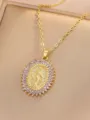 Gold Virgin Mary Pendant Necklace with Purple Zirconia Women Fashion Jewelry Gift Charm - Oval Mary Purple Zirconia (Style 5)