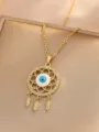 Gold-plated evil eye dreamcatcher pendant necklace with sparkling cubic zirconia stones. - Evil Eye Dreamcatcher Zirconia (Style 6)