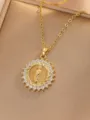 Exquisite gold-plated Virgin Mary pendant necklace featuring sparkling white cubic zirconia. - Circle Inlaid White Zirconia Mary (Style 16)
