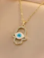 Gold hamsa hand evil eye pendant necklace with micro-pave cubic zirconia details. - Copper Inlaid Blue Eye Hand (Style 18)