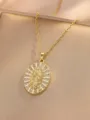 Detailed close-up of gold-plated Virgin Mary pendant necklace sparkling zircon detail. - Oval Mary Color Zirconia (Style 19)