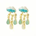 Cute enamel cloud and raindrop dangle earrings for women girls creative gift sweet jewelry - Light Blue