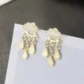 Cute rain cloud drop earrings detail, gold-plated metal with white enamel teardrop pendants. - White