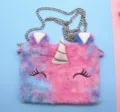 Plush unicorn crossbody bag for girls, cute fluffy messenger bag with chain strap. - Violet