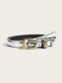 Cintura sottile da donna in metallo argentato goffrato con fibbia vintage dettaglio jeans - Set di 2 pezzi / Motivo Coccodrillo Argento