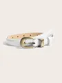 Chic white slim leather belt for women, retro metal buckle, versatile accessory. - Two-Piece Set / Crocodile Pattern White