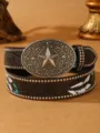Vintage western style leather belt detail, embossed floral pattern and star buckle. - Star Buckle Feather Style (1909) / Coffee