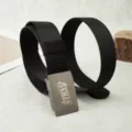 Unisex black tactical canvas belt with thickened nylon webbing and automatic metal buckle. - STRVO Label Style / Black