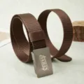 Close-up detail of the brown tactical nylon belt featuring a durable metal buckle. - Standard Type / Coffee