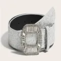 Womens sparkly rhinestone silver wide dress belt for winter coats and outfits. - Sequin Embellishment Style / 105cm / White